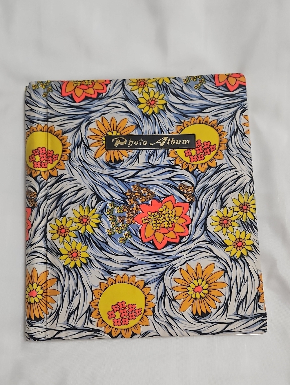 Vintage Multi-color Floral Fabric Photo Album Scrap Book Spiral Bound Groovy